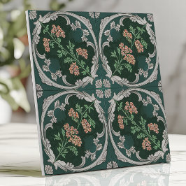 De Cerâmica Azulejo Floral Vintage com Rolagem Verde Teal Cinz