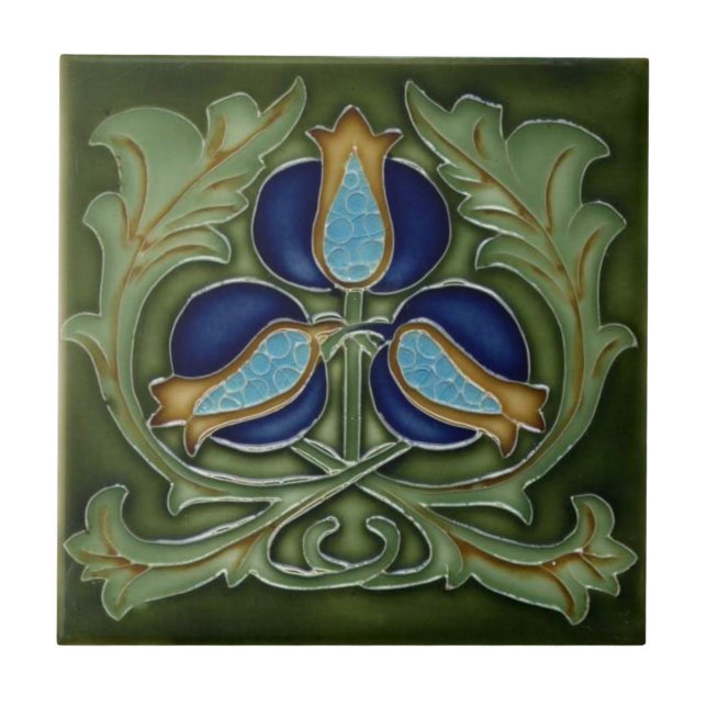 De Cerâmica Azulejo - Flores Art Nouveau Azul Verde (Frente)