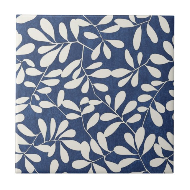 De Cerâmica Azulejo - Folhas Azul e Branco (Frente)