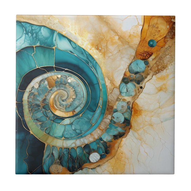 De Cerâmica Azulejo Fóssil Ammonite Gem (Frente)