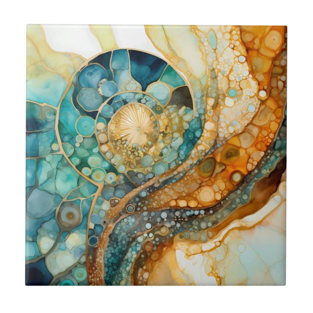 De Cerâmica Azulejo Fóssil Ammonite Gem (Frente)