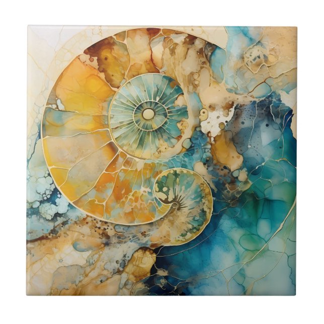 De Cerâmica Azulejo Fóssil Ammonite Gem (Frente)