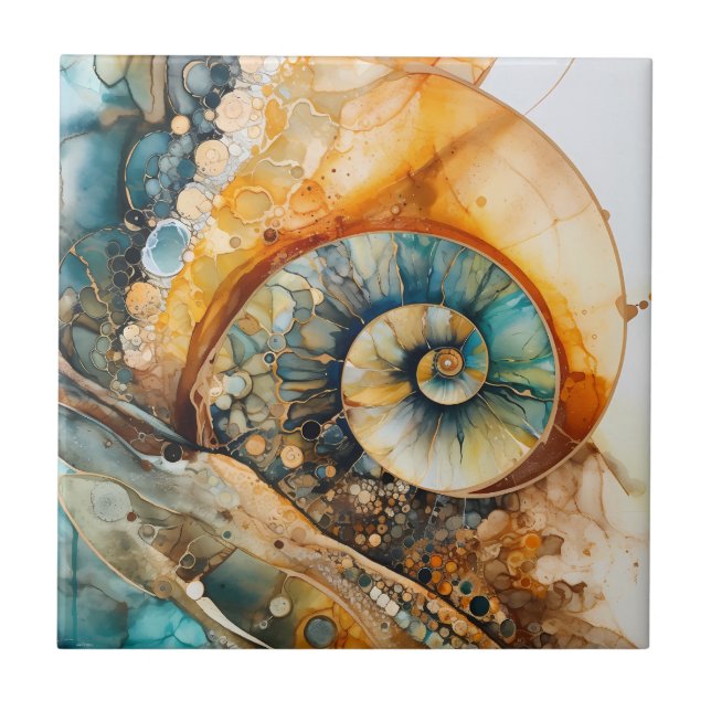 De Cerâmica Azulejo Fóssil Ammonite Gem (Frente)