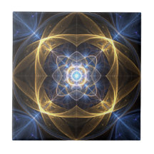 Azulejo Fractal Azul Dourado brilhante