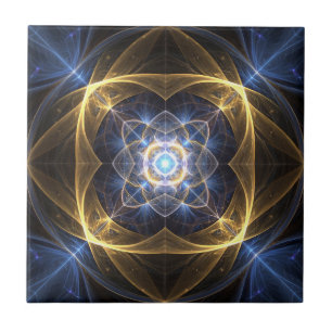 De Cerâmica Azulejo Fractal Azul Dourado brilhante