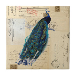 De Cerâmica Azulejo francês ou Trivet dos cartão do pavão