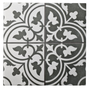 De Cerâmica Azulejo Francês - Tulipas Pretas e Brancas