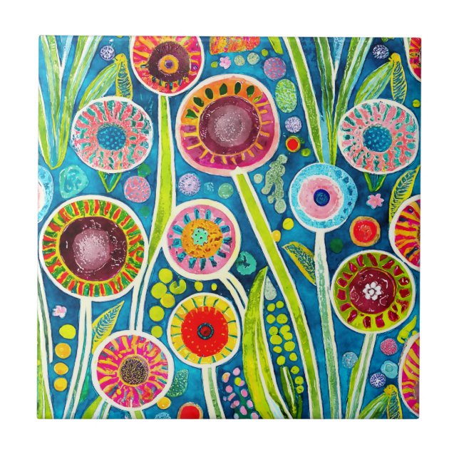 De Cerâmica Azulejo Funky Dandelions (Frente)