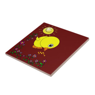 De Cerâmica Azulejo Galo Amarelo Floral Sol
