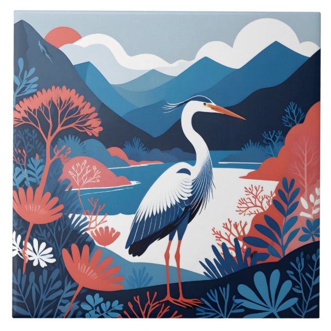 De Cerâmica azulejo garça do vale azul (Frente)