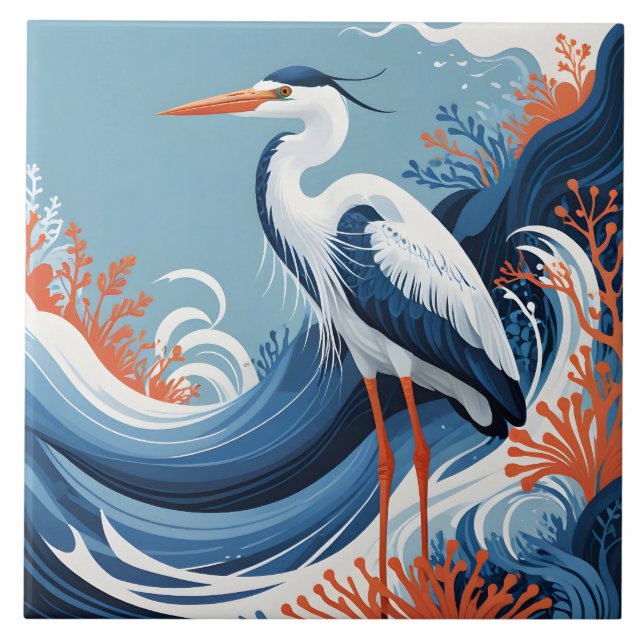 De Cerâmica azulejo garça onda oceânica (Frente)