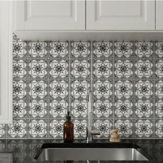 De Cerâmica Azulejo Geométrico Barroco Ornamentado Preto e Bra