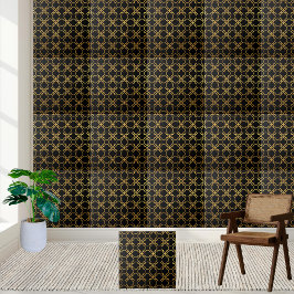 De Cerâmica Azulejo Geométrico Dourado e Preto-Luxuoso