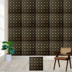 De Cerâmica Azulejo Geométrico Dourado e Preto-Luxuoso