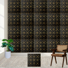 De Cerâmica Azulejo Geométrico Preto e Dourado