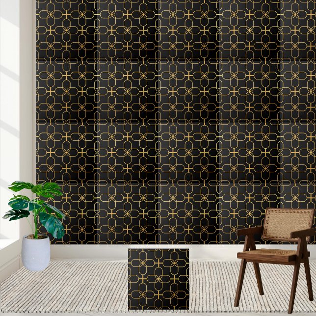 De Cerâmica Azulejo Geométrico Preto e Dourado (Black and Gold Geometric Tile)