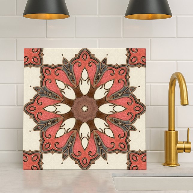 De Cerâmica Azulejo Geométrico Quic Modern Floral (Metallic design tile featuring a geometric floral pattern inspired by Italian Mediterranean art)
