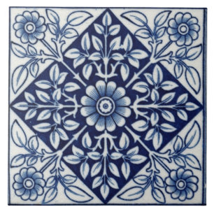 De Cerâmica Azulejo gótico azul e branco do design do vintage