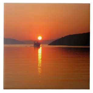 De Cerâmica Azulejo grego da foto do por do sol da ilha