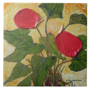 De Cerâmica Azulejo havaiano vermelho da planta da lava