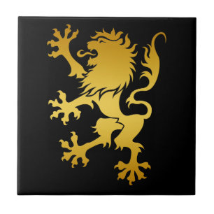 De Cerâmica Azulejo heráldico dourado do leão