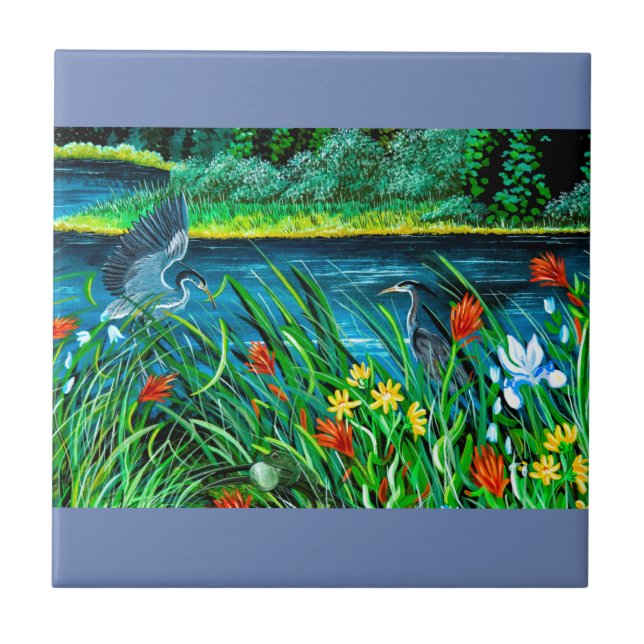 De Cerâmica Azulejo Heron Azul (Frente)