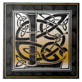 De Cerâmica Azulejo inicial do Pedaço preto Celta L Monograma