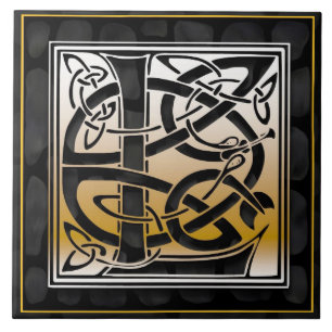 De Cerâmica Azulejo inicial do Pedaço preto Celta L Monograma