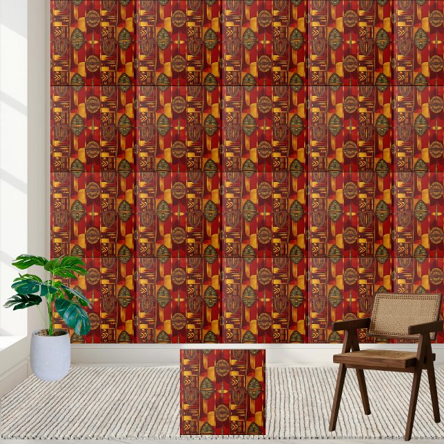 De Cerâmica Azulejo inspirado na África Rust e Ochre (Rust and Ochre African Inspired Design Tile)