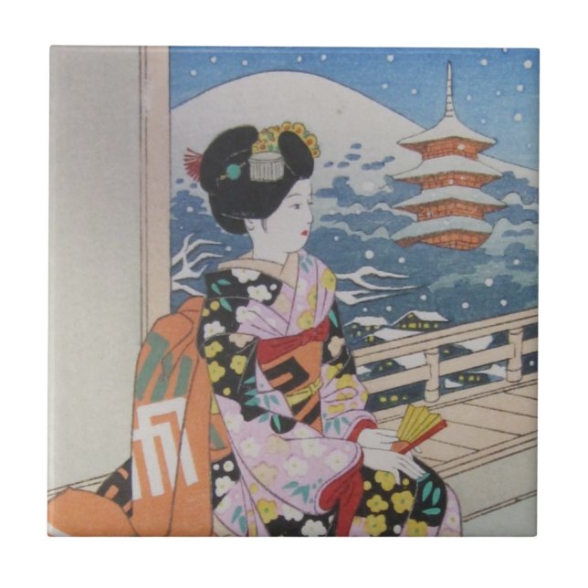 De Cerâmica Azulejo japonês Geisha (Frente)