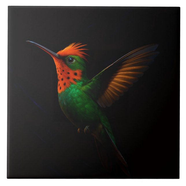 De Cerâmica Azulejo Luxo Preto 4 com Hummingbird Coquette Tufa (Frente)