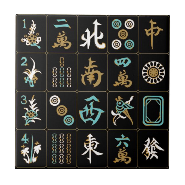 De Cerâmica Azulejo Mah Jongg Black/Aqua/Sand (Frente)