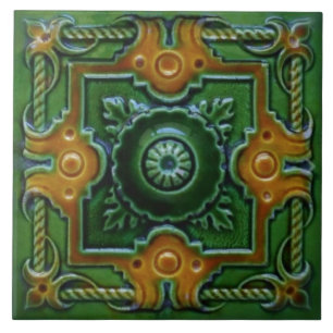 De Cerâmica Azulejo Majolica Design Vitoriano Verde e Amber