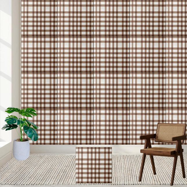 De Cerâmica Azulejo Marrom e Branco-Clássico com Verificação d (Classic Brown and White Gingham Checkered Tile)