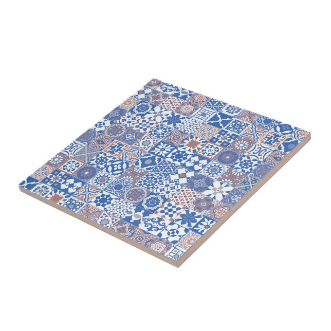 De Cerâmica Azulejo marroquino azul, marrom (Lateral)