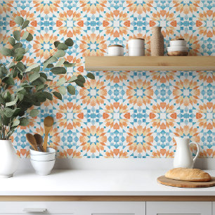 De Cerâmica Azulejo marroquino com aquarela azul e laranja