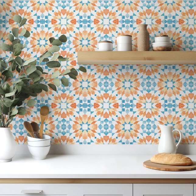 De Cerâmica Azulejo marroquino com aquarela azul e laranja (Criador carregado)