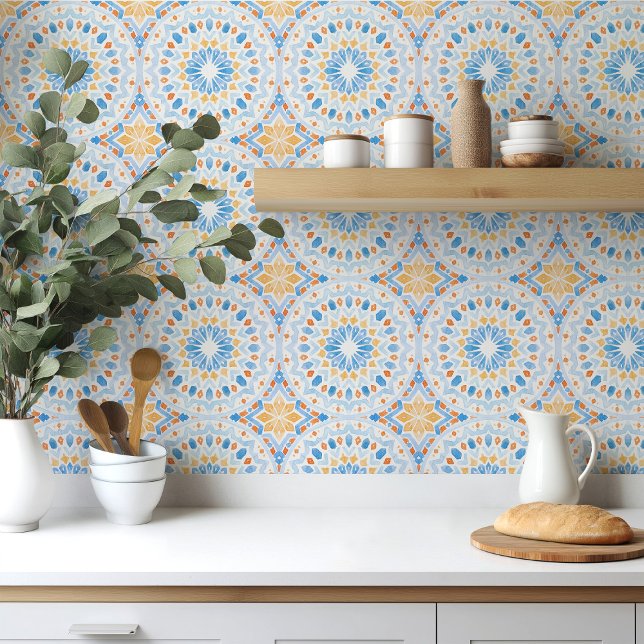 De Cerâmica Azulejo marroquino com aquarela azul e laranja (Criador carregado)