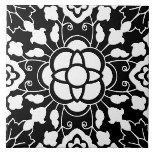 De Cerâmica Azulejo marroquino floral, preto e branco