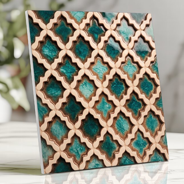 De Cerâmica Azulejo Marroquino Quatrefoil Azul Turquesa Rústic (Criador carregado)