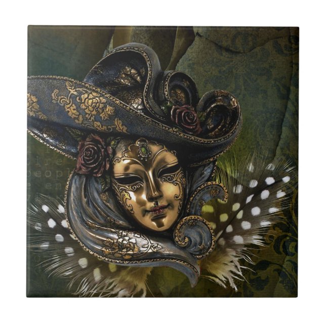 De Cerâmica Azulejo Máscara-Verde-Damasco do Carnaval (Frente)