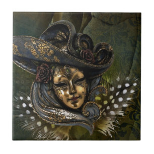 De Cerâmica Azulejo Máscara-Verde do damasco do carnaval