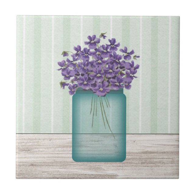 De Cerâmica Azulejo Mason Jar Violets (Frente)