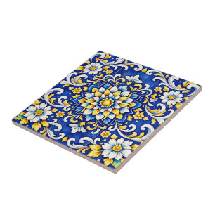 De Cerâmica Azulejo Medalha Flor Cobalt