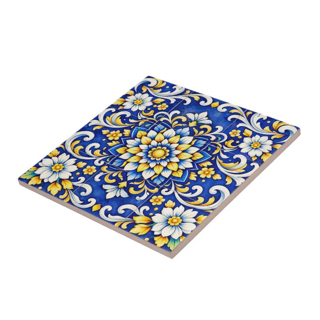 De Cerâmica Azulejo Medalha Flor Cobalt (Lateral)