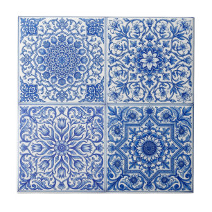 De Cerâmica Azulejo Mediterrâneo Branco Azul Padrão Botânico
