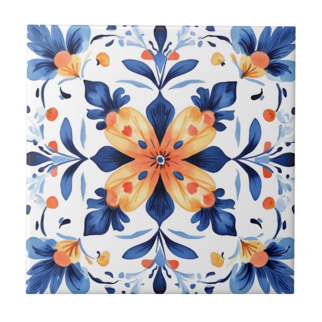 De Cerâmica Azulejo mexicano Talavera Hacienda Style Flower (Frente)