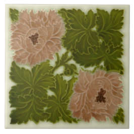 De Cerâmica Azulejo Minton Peony Pink e Green Majolica Repro 1