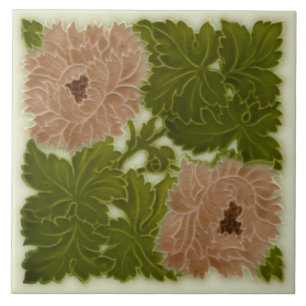 De Cerâmica Azulejo Minton Peony Pink e Green Majolica Repro 1