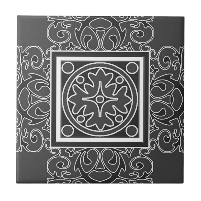 De Cerâmica Azulejo modelado preto e branco (Frente)